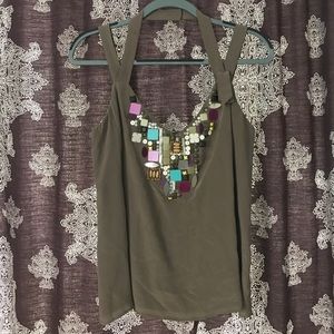 Nanette Lepore 100% Silk Jeweled Taupe Blouse Tank